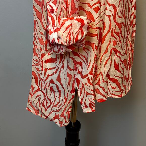 Grand & Greene Coral White Sheer Roll Sleeve Blouse Shell Buttons Tunic Resort L - Picture 5 of 6